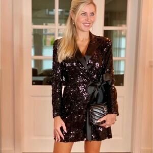 Zara Black Sequin Tuxedo Dress